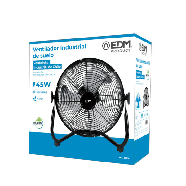 VENTILADOR INDUSTRIAL, DE SUELO. COLOR NEGRO. POTENCIA: 45W ASPAS: Ø30x41cm EDM