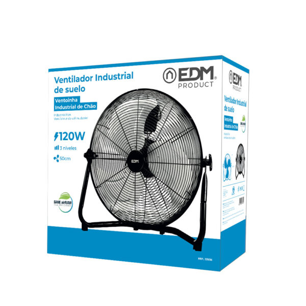 VENTILADOR INDUSTRIAL DE SUELO. COLOR NEGRO 120W ASPAS: Ø50x58cm EDM