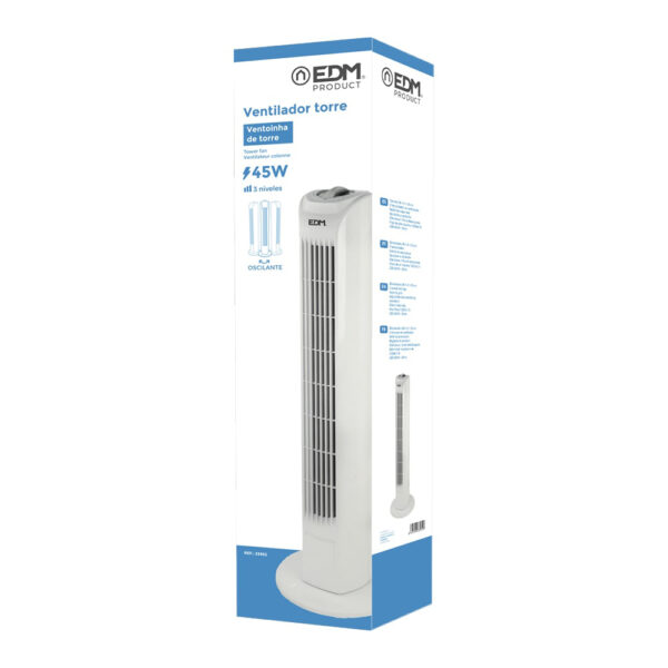 VENTILADOR DE TORRE. POTENCIA: 45W COLOR BLANCO 21x78cm EDM - Imagen 2