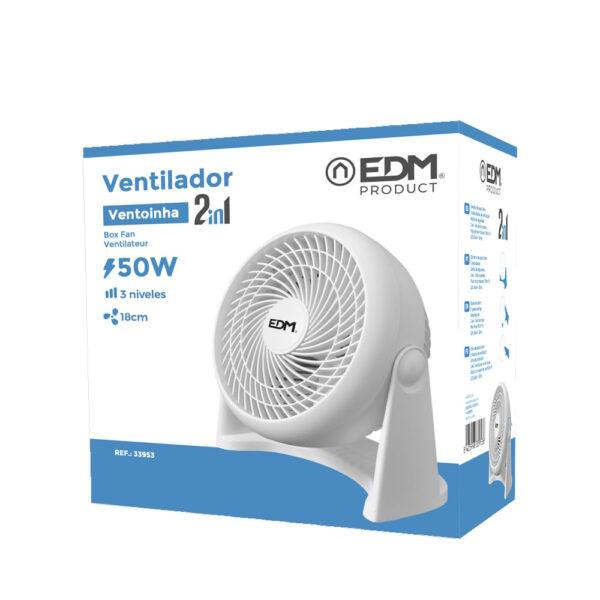 VENTILADOR 2 EN 1 (SUELO Y PARED) COLOR BLANCO. POTENCIA: 50W ASPAS: Ø18cm 26,5x15,5x27,7cm EDM - Imagen 2