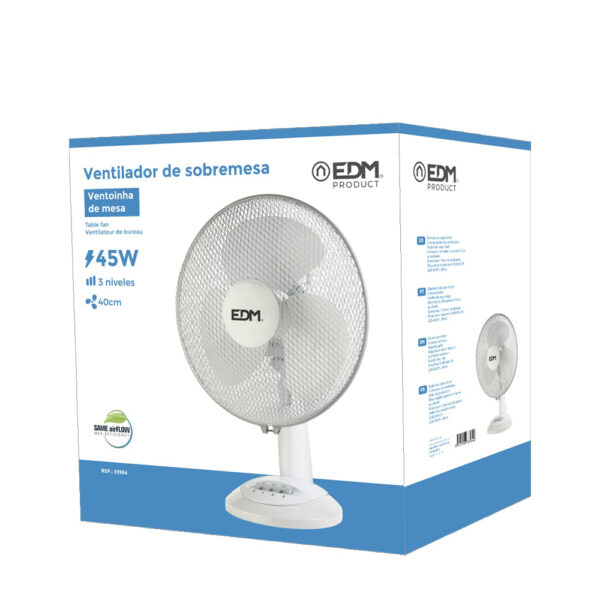 VENTILADOR DE SOBREMESA. COLOR BLANCO. POTENCIA: 45W ASPAS: Ø40x61cm EDM - Imagen 2