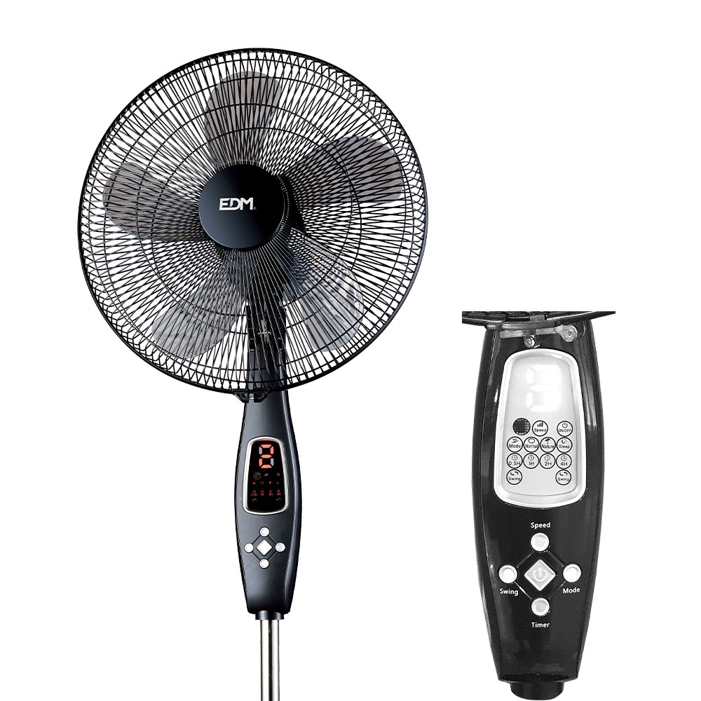 VENTILADOR DE PIE CON MANDO A DISTANCIA. COLOR NEGRO. POTENCIA: 60W ASPAS: Ø40cm ALTURA REGULABLE 110-130cm EDM