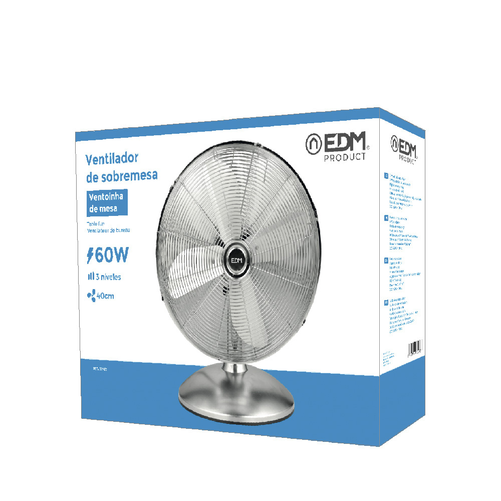VENTILADOR DE SOBREMESA. COLOR CROMADO. POTENCIA: 60W ASPAS: Ø40cm EDM - Imagen 2