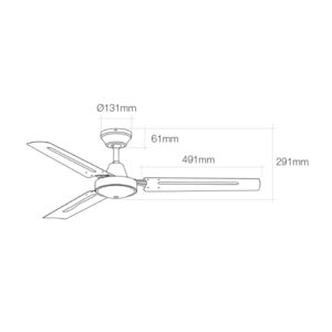 VENTILADOR DE TECHO MODELO MINI INDUSTRIAL. COLOR BLANCO POTENCIA: 60W ASPAS: Ø120cm CON CONTROLADOR DE PARED EDM