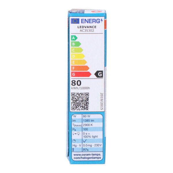 BOMBILLA HALOGENA LINEAL 78mm HALOLINE 80W 220V (EQU. 100W) OSRAM - Imagen 2