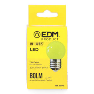 BOMBILLA ESFERICA LED E27 1W 80lm LUZ AMARILLA Ø45x69mm EDM