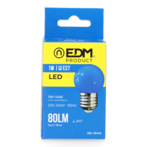 BOMBILLA ESFERICA LED E27 1W 80lm LUZ AZUL Ø45x69mm EDM
