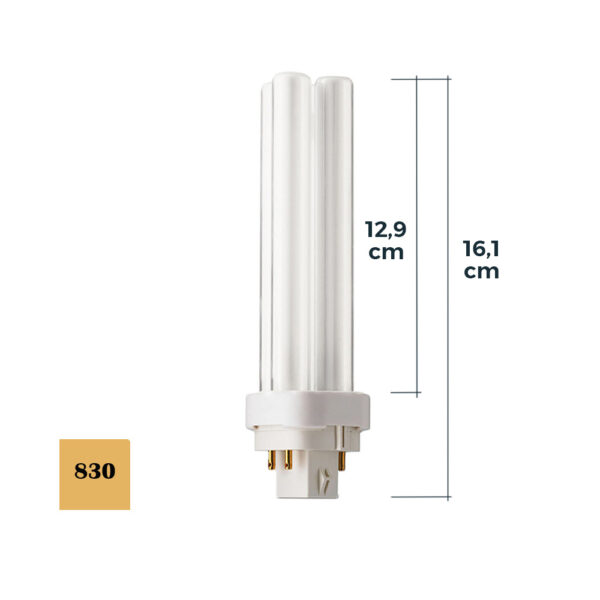 BOMBILLA BAJO CONSUMO LYNX D-26W G24 PLD-4pin 3000K LUZ CALIDA 163x27mm