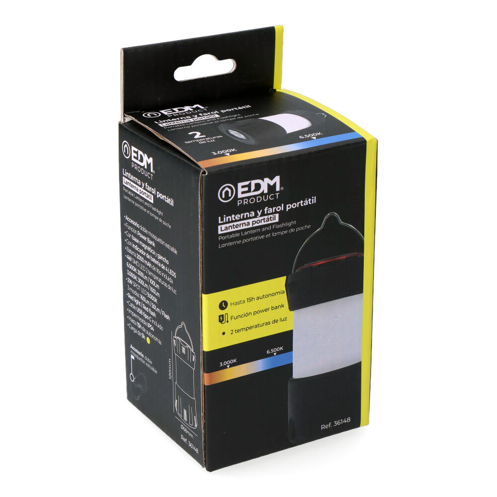 LINTERNA Y FAROL PORTÁTIL RECARGABLE 300lm Ø6,8x12cm - Imagen 4