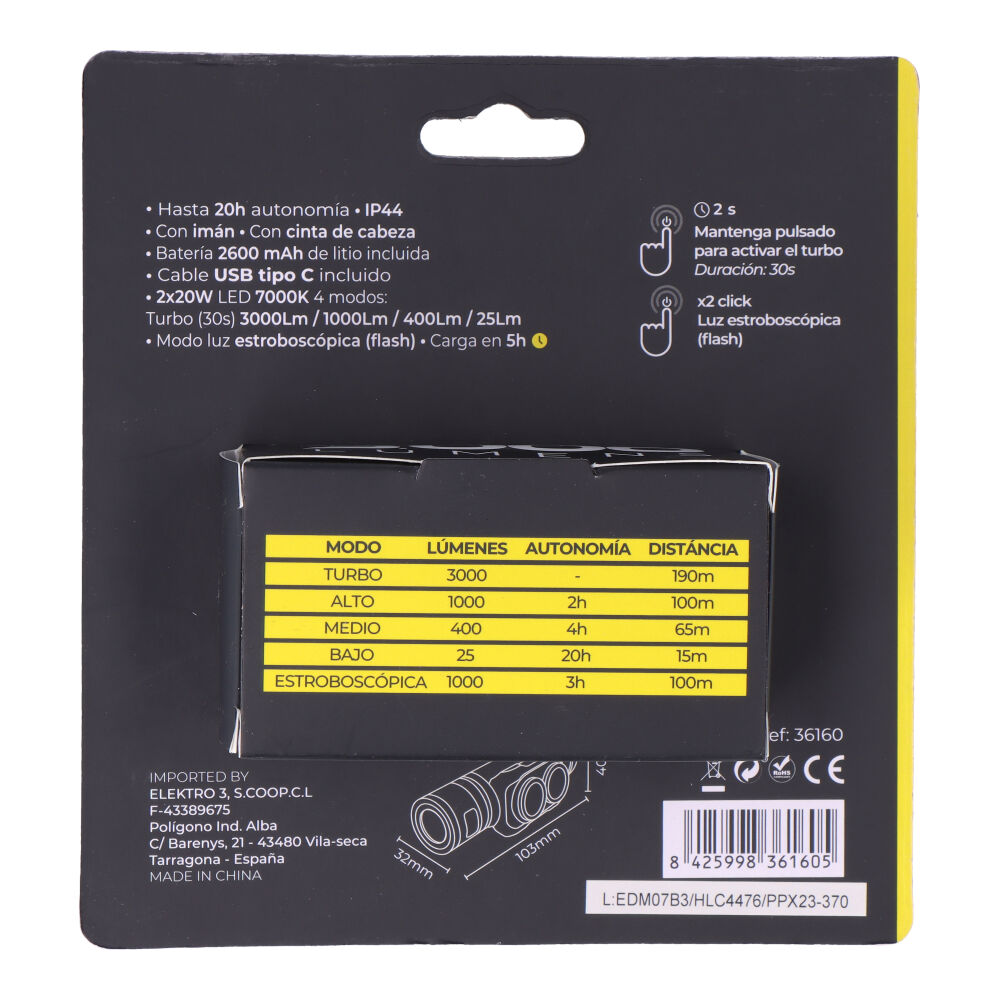 LINTERNA FRONTAL 3.000Lm EDM - Imagen 5