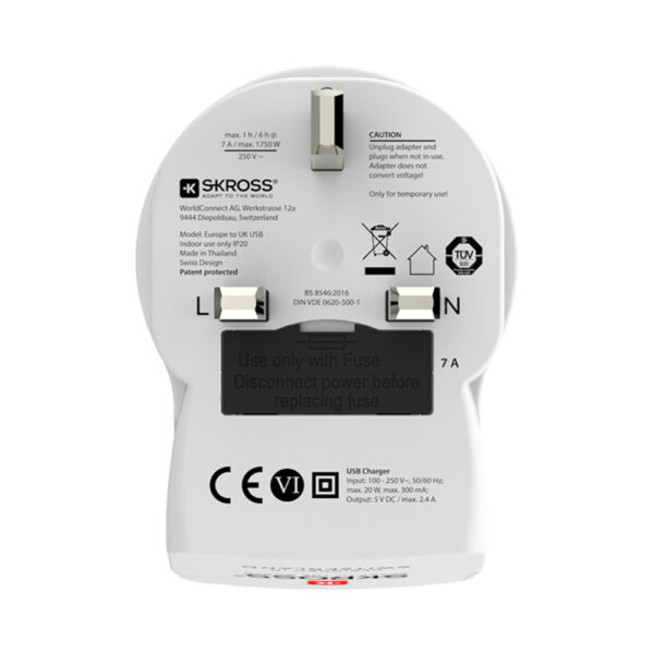 ADAPTADOR EUROPEO A REINO UNIDO USB SKROSS 1500280 - Imagen 2