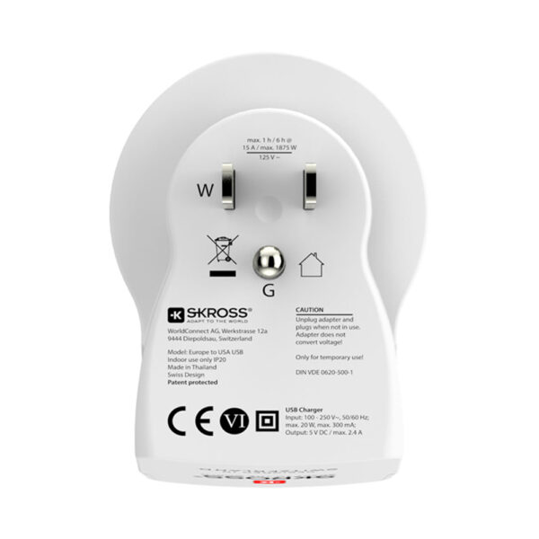 ADAPTADOR EUROPEO A ESTADOS UNIDOS USB SKROSS 1500281 - Imagen 2