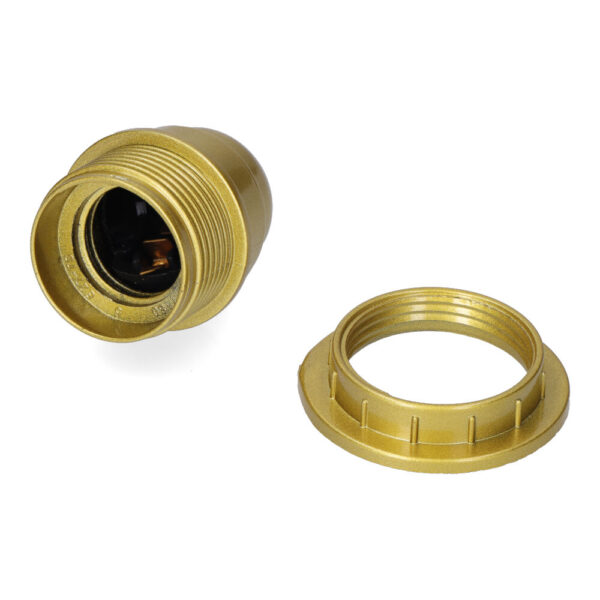 PORTALAMPARAS SEMI-ROSCADO E-27 DORADO + ARANDELA (RETRACTILADO)