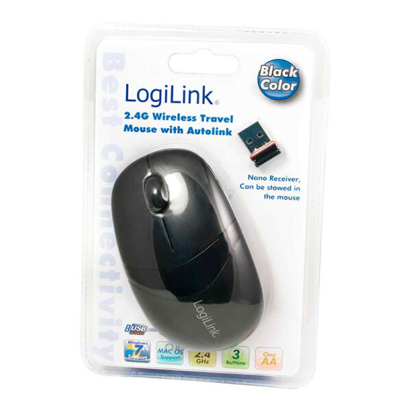 RATÓN WIRELESS 2.4 GHZ, 3 BOTONES, NEGRO LOGILINK