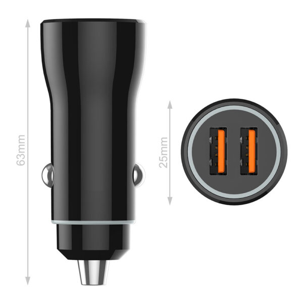 CARGADOR DOBLE MECHERO COCHE NEGRO 2,4A -12W TECH ONE TECH - Imagen 2