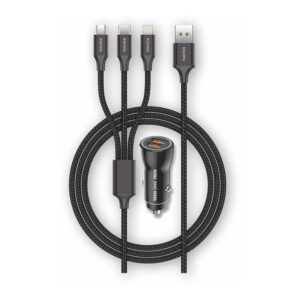 CARGADOR MECHERO NEGRO  2XUSB + CABLE TRIPLE NYLON TECH ONE TECH