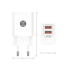 CARGADOR DOBLE BLANCO+CABLE NYLON MICRO USB  2,4A