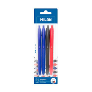 BLISTER CON 4 BOLIGRAFOS AZUL-NEGRO-ROJO MILAN