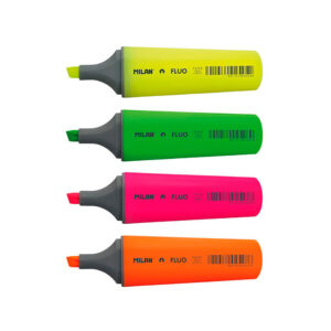 PACK CON 4 MARCADORES FLUORESCENTES PUNTA BISELADA MILAN COLORES / MODELOS SURTIDOS