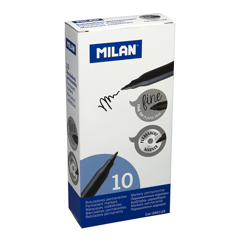 PACK CON 10 ROTULADORES NEGROS PERMANENTES PUNTA FINA MILAN