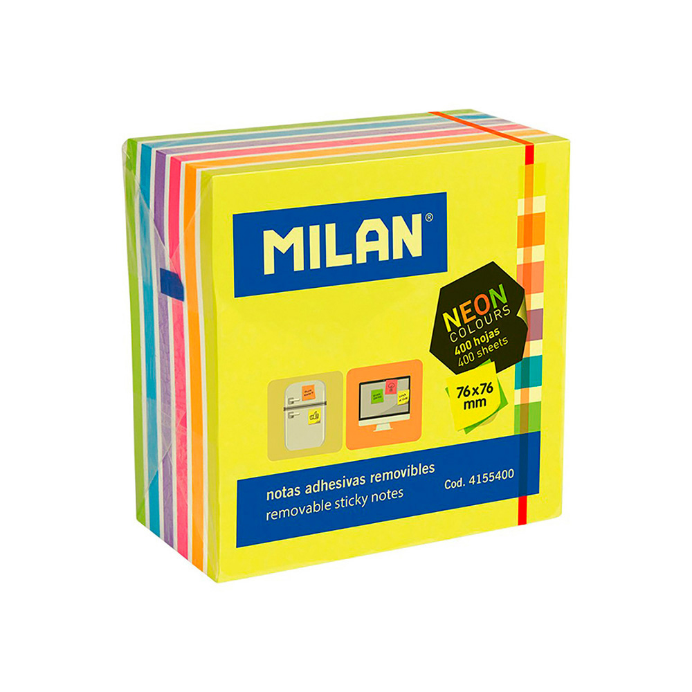 PACK 400 NOTAS ADHESIVAS 76x76mm COLORES FLUOR MILAN
