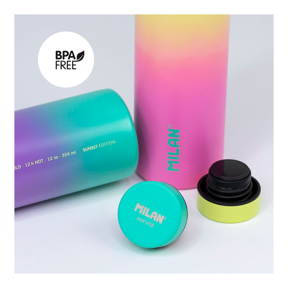 BOTELLA ISOTÉRMICA DE ACERO INOXIDABLE 304 354ml TURQUESA, EDICIÓN SUNSET MILAN - Imagen 2