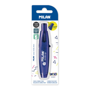 BLÍSTER CON CINTA CORRECTORA CON PULSADOR 5mm x 6m SERIE ACID AZUL MILAN