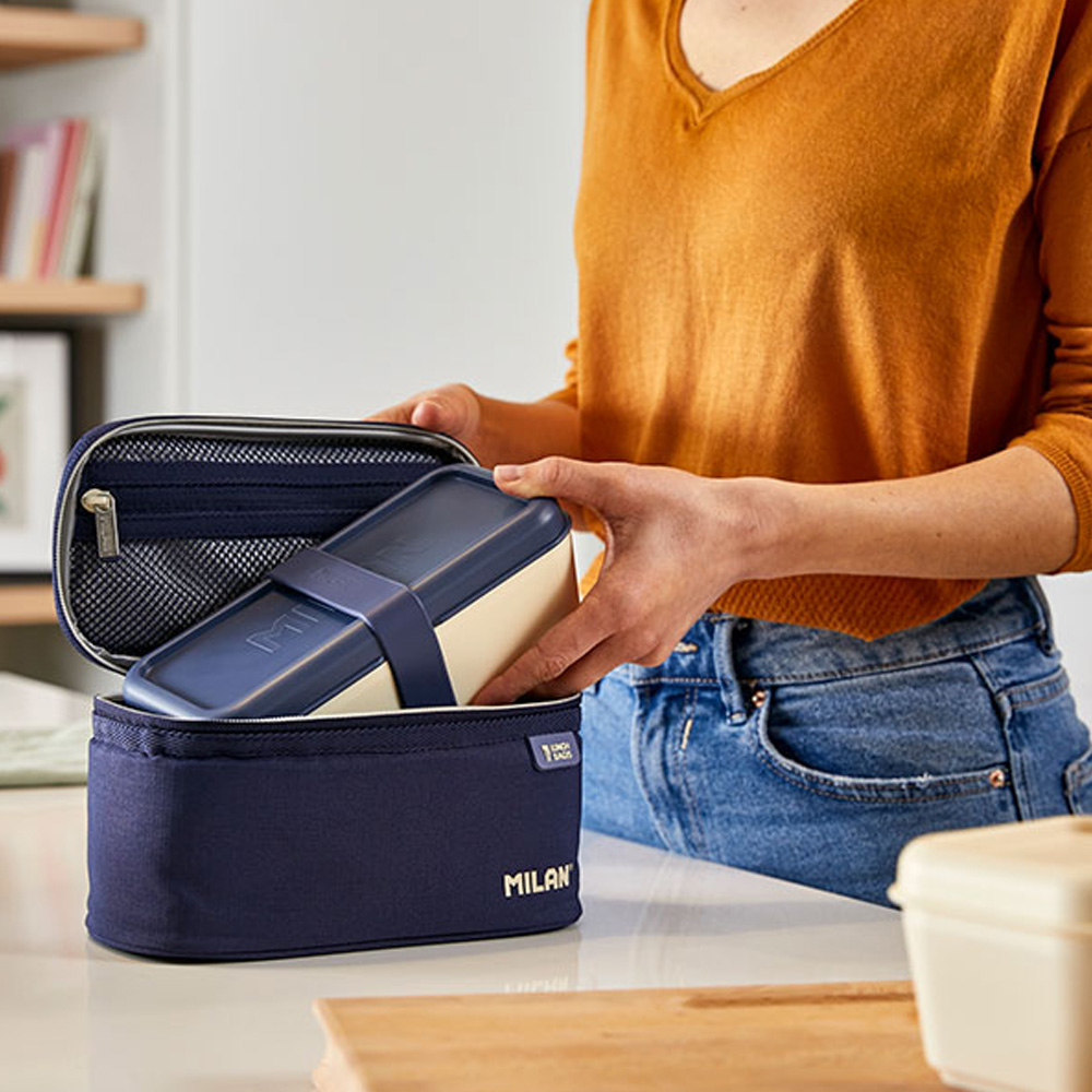 BOLSA ISOTÉRMICA PORTA ALIMENTOS PEQUEÑA CON 1 RECIPIENTE (1,5 L) SERIE 1918, AZUL MARINO MILAN - Imagen 2