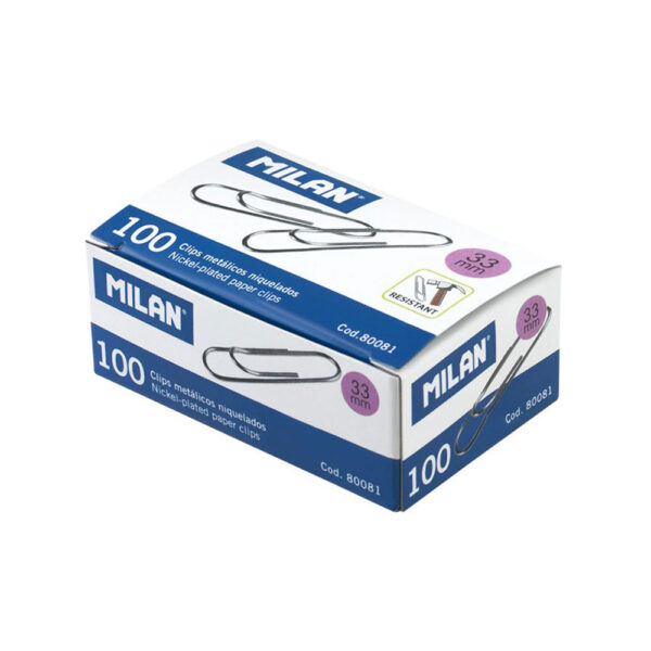BLISTER 1 CAJA CON 100 CLIPS METALICOS 33mm MILAN.