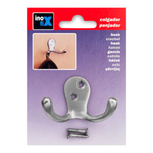 COLGADOR CLASICO DOBLE DE LATON NIQUEL SATINADO 3761-7-000 (BLISTER) INOFIX