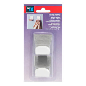 COLGADOR ADHESIVO BLANCO CON BASE ADE ACERO INOXIDABLE 2078-2-000 (BLISTER 2 unid.) INOFIX