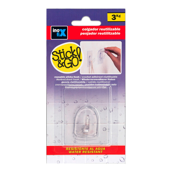 COLGADOR ADHERENTE REUTILIZABLE 60x47mm TRANSPARENTE 1290-0-000 (BLISTER) INOFIX