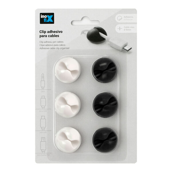 CLIP ADHESIVO PARA CABLES BLANCO-NEGRO INOFIX