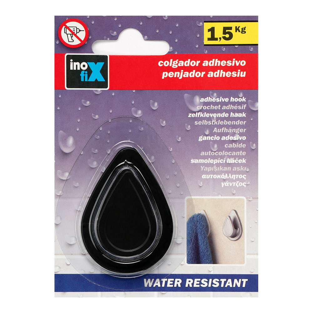 COLGADOR RESISTENTE AL AGUA "GOTA" NEGRO MATE 2193-3 INOFIX
