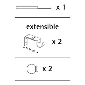 KIT BARRA CORTINA ANILLO EXTENSIBLE DE 110 A 200cm NEGRO CINTACOR - STORPLANET