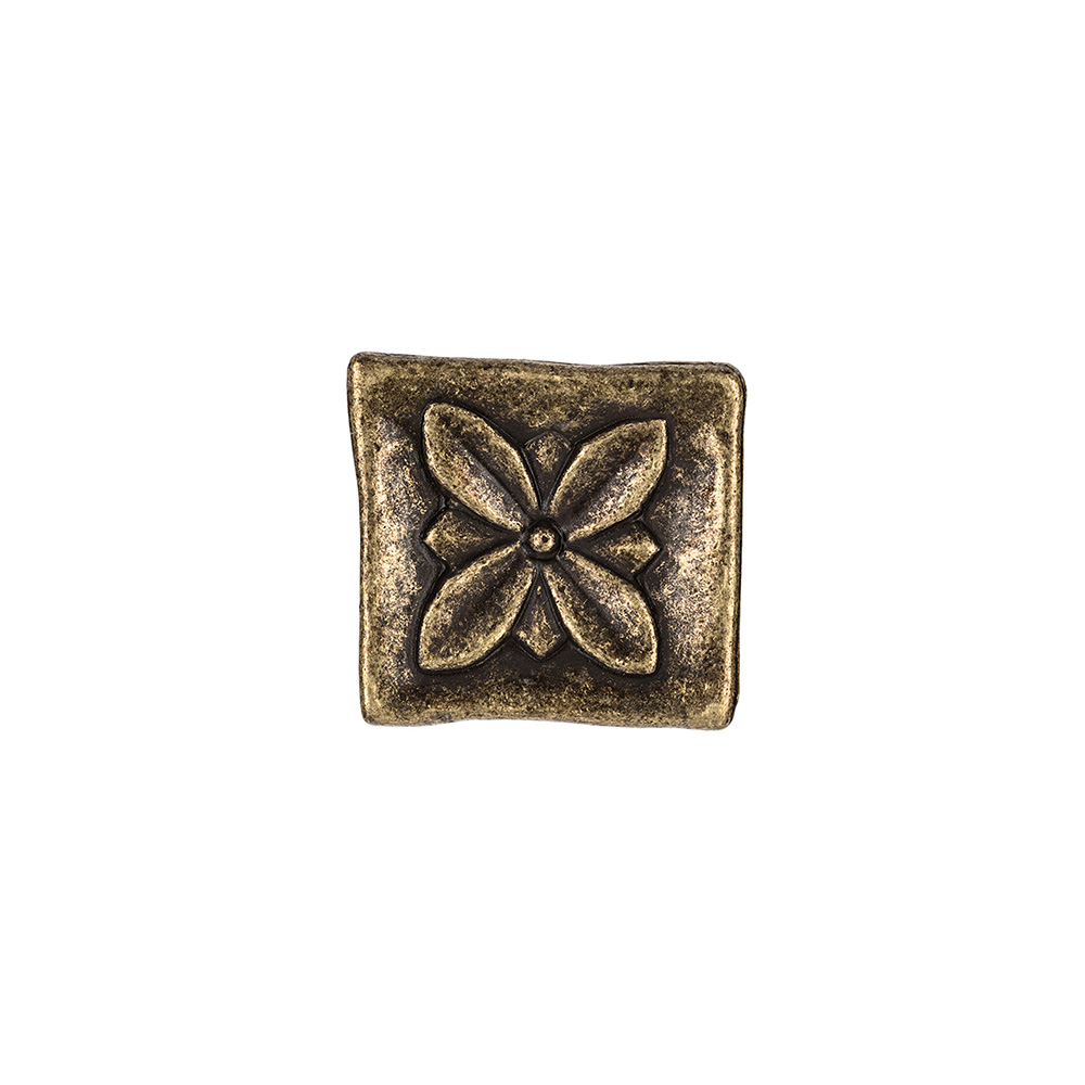 BLISTER CON 4 POMOS METÁLICOS PARA MUEBLE, CON ACABADO CUERO VIEJO MOD.1119. 33x33mm REI