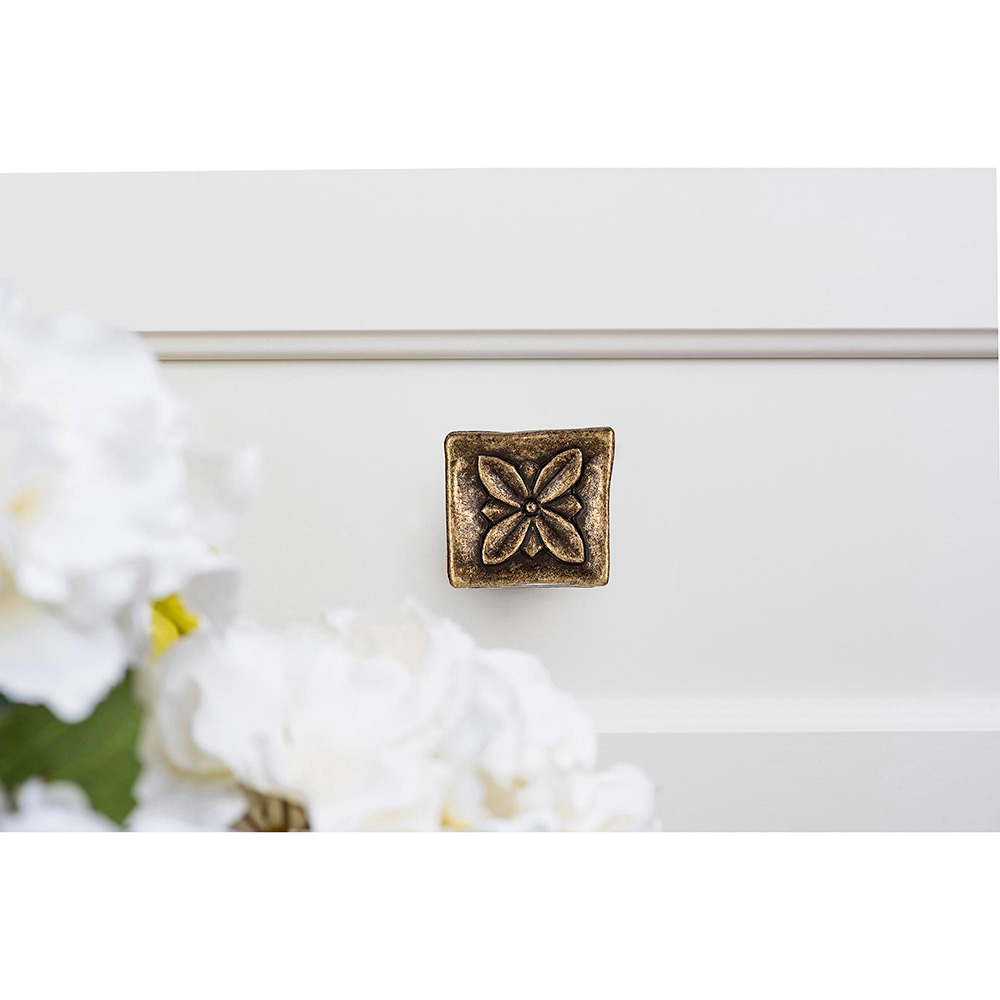 BLISTER CON 4 POMOS METÁLICOS PARA MUEBLE, CON ACABADO CUERO VIEJO MOD.1119. 33x33mm REI - Imagen 3