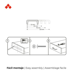 BLISTER CON 4 TIRADORES DE MUEBLE TIPO ASA FABRICADO EN ZAMAK ACABADO NÍQUEL SATINADO MOD. 153 ENTREPUNTOS 96mm REI