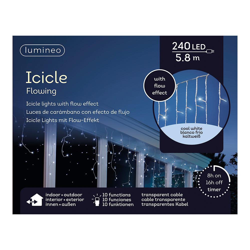 CORTINA LED ICICLE LIGHTS PARPADEANTE 5,8m 240 LEDS LUZ FRIA