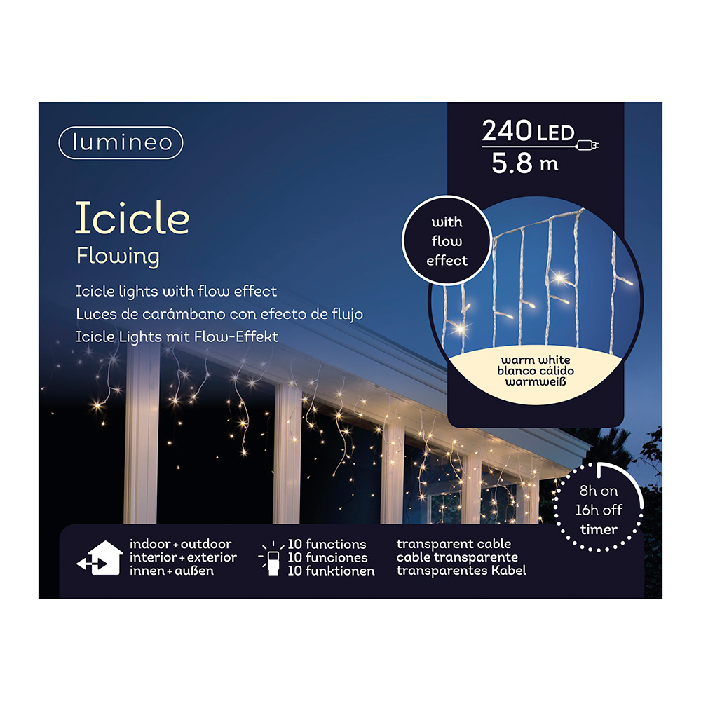 CORTINA LED ICICLE LIGHTS PARPADEANTE 5,8m 240 LEDS LUZ CALIDA