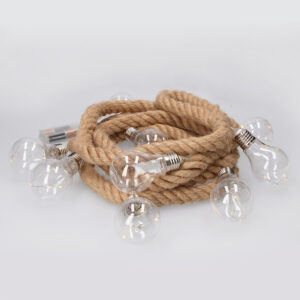 GUIRNALDA A PILAS FIJA 10 BOMBILLAS CON 3 LEDS CADA BOMBILLA. CUERDA DE YUTE LUZ BLANCO CALIDO 3,15m