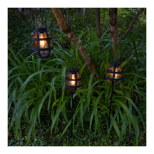 SET 3 LUCES SOLARES DE JARDÍN VINTAGE LUMINEO - Imagen 2