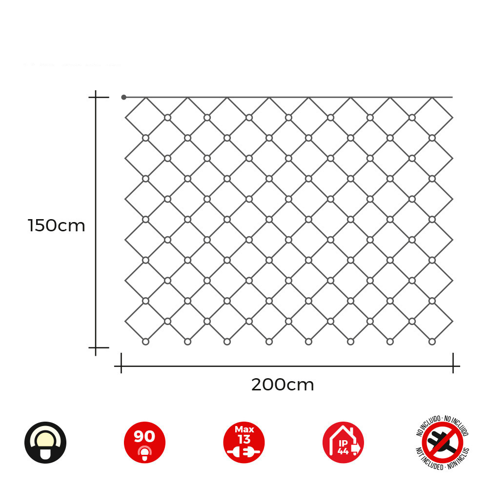 CORTINA RED EASY-CONNECT 2x1,5m 90 LEDS BLANCO CALIDO 30V (INTERIOR-EXTERIOR) EDM TOTAL 1,62W