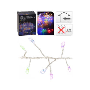 GUIRNALDA A PILAS FIJA 100 LEDS CABLE COLOR PLATA LUZ MULTICOLOR 1,5m