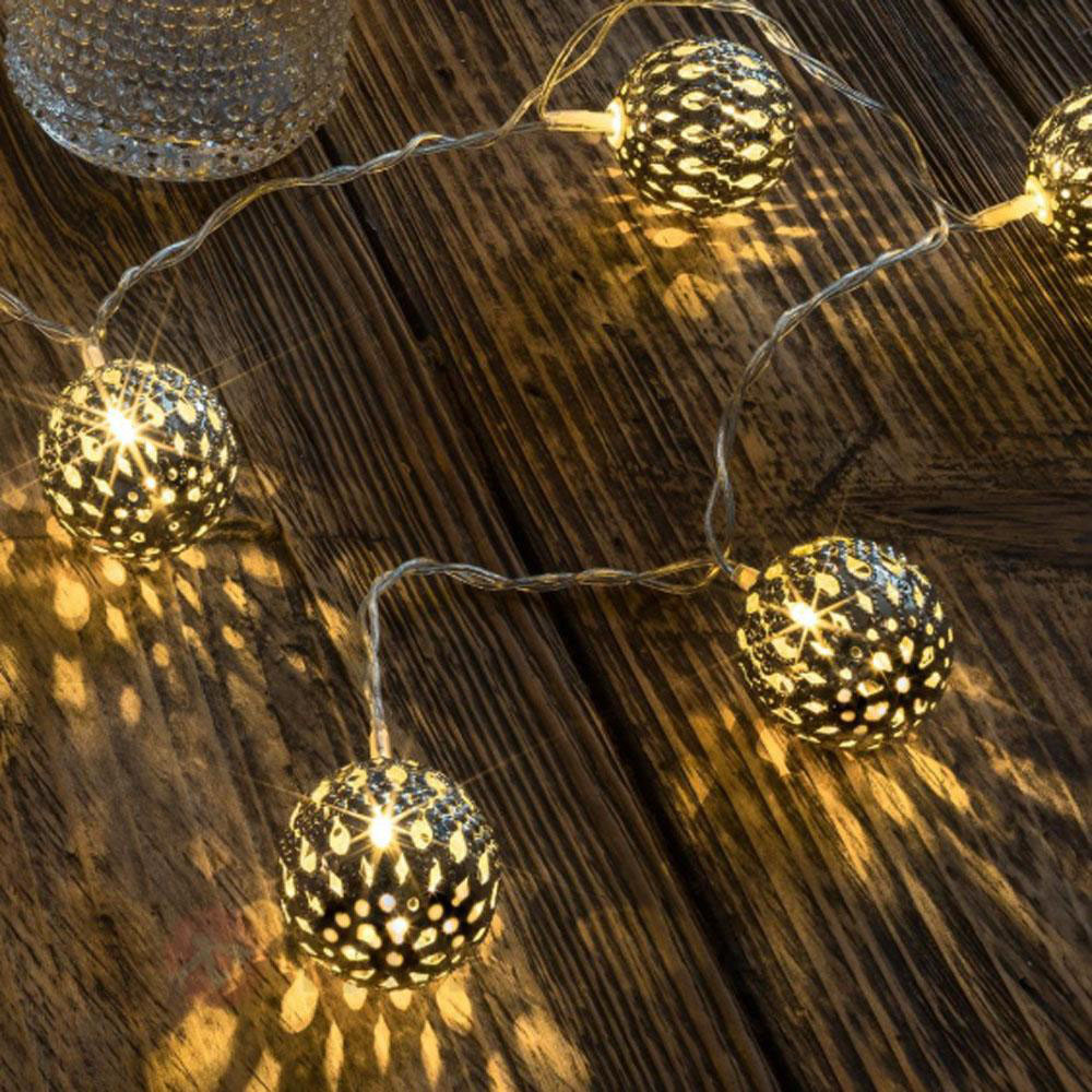 GUIRNALDA A PILAS FIJA 10 LEDS CON BOLAS COLOR BLANCO LUZ BLANCO CALIDO 1,3m