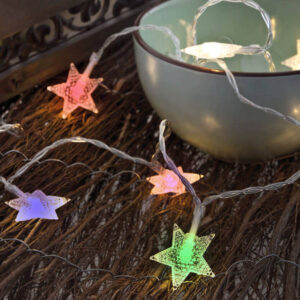 GUIRNALDA A PILAS FIJA 10 LEDS CON ESTRELLAS LUZ MULTICOLOR 1,3m