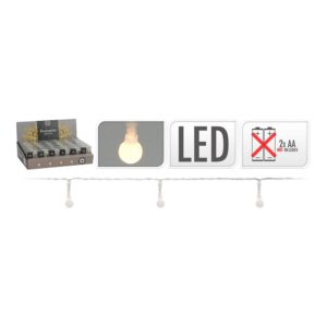 GUIRNALDA A PILAS FIJA 10 LEDS ESFERICA Ø8mm LUZ BLANCO CALIDO 1,4m