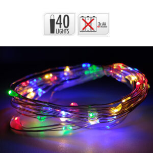 GUIRNALDA A PILAS FIJA 40 LEDS CABLE ALAMBRE PLATEADO LUZ MULTICOLOR 2,05m