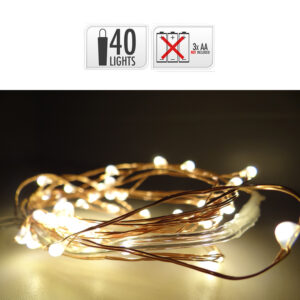 GUIRNALDA A PILAS FIJA 40 LEDS CABLE ALAMBRE COBRE LUZ BLANCO CALIDO 2,05m