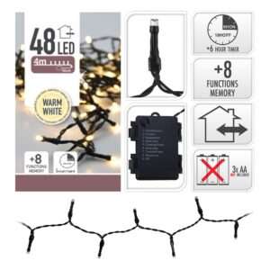 GUIRNALDA A PILAS MULTIFUNCION 48 LEDS CABLE NEGRO LUZ BLANCO CALIDO 4m